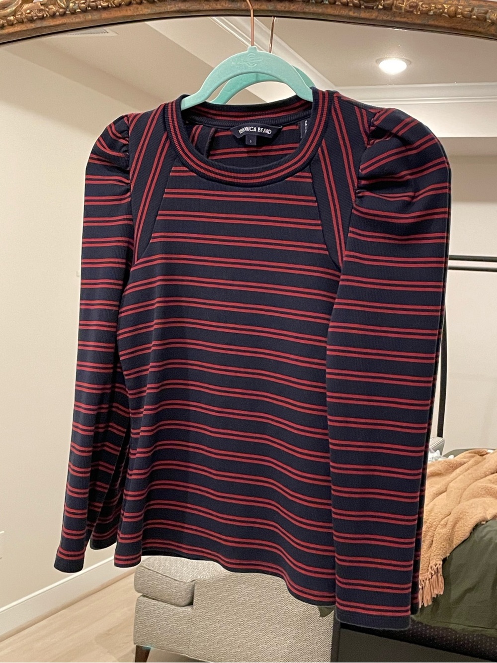 Veronica Beard Delano Striped Pima Puff Shoulder Top EUC like new Small stretchy